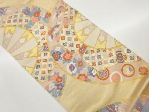 源氏車に鶴・花々・古典柄模様織出し袋帯